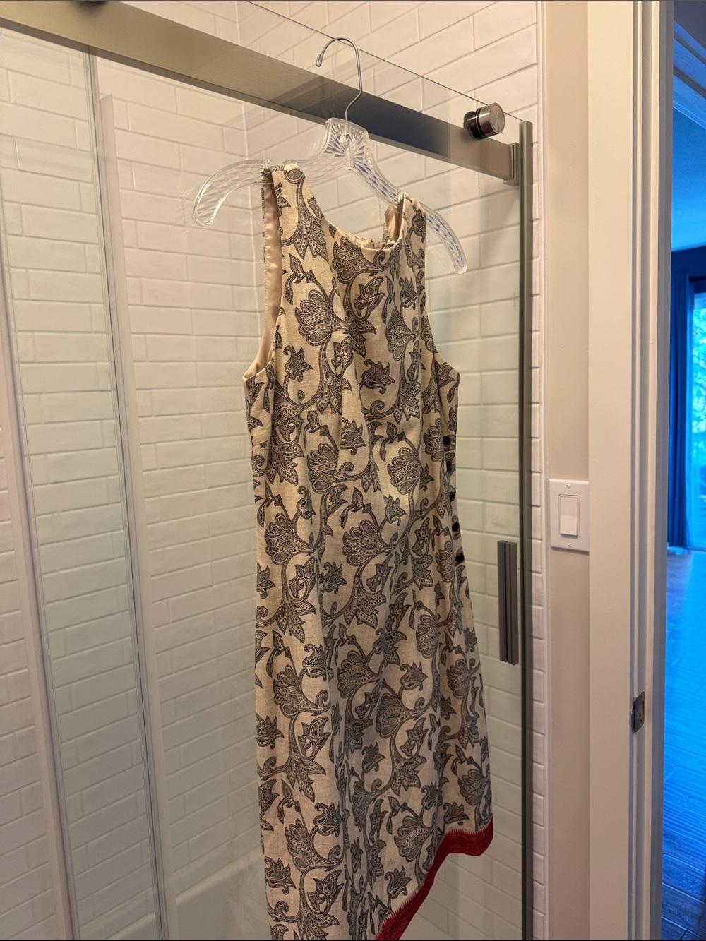 CDC Cream Paisley Midi Dress with Red Trim